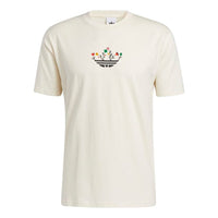 adidas originals Trefoil Bloom Back Pattern Printing Sports Short Sleeve Creamy White H32305