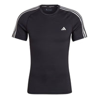 adidas Solid Color Stripe Logo Casual Round Neck Short Sleeve Black T-Shirt HD3525