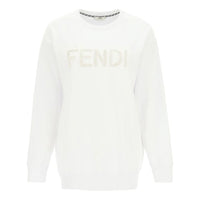 (WMNS) FENDI Alphabet Logo Round Neck Long Sleeves Hoodie White FS7248AFLCF0ZNM