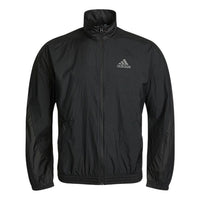 Men's adidas Logo Printing Solid Color Stand Collar Jacket Autumn Black GQ1186