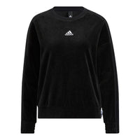 (WMNS) adidas Velour Crew Logo Round-Neck Swea Black HG1843