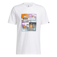 Men's adidas Cartoon Shooting Printing Pattern Round Neck Short Sleeve White T-Shirt HL0082
